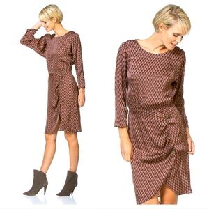 MKT Studio Rakiala Satin Print Retro Dress Caramel size 40(M)